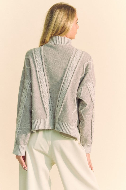 Cable-Knit Turtleneck Dropped Shoulder Sweater