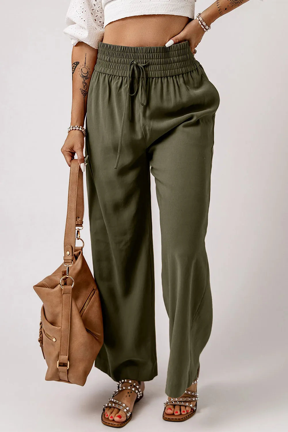 Smocked High Waist Wide Leg Pants