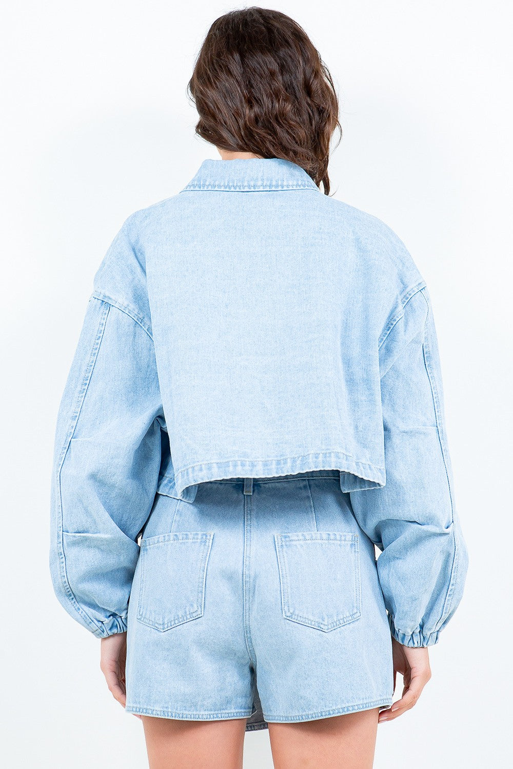 Drawstring Waist Crop Denim Jacket