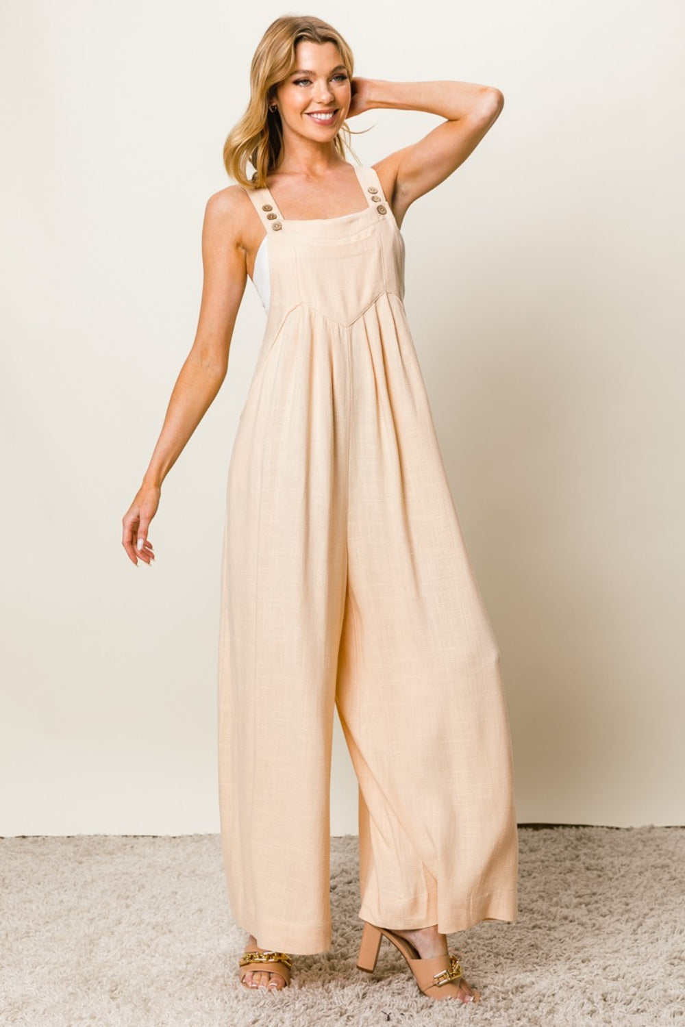 Texture Sleeveless Wide Leg Jumpsuit