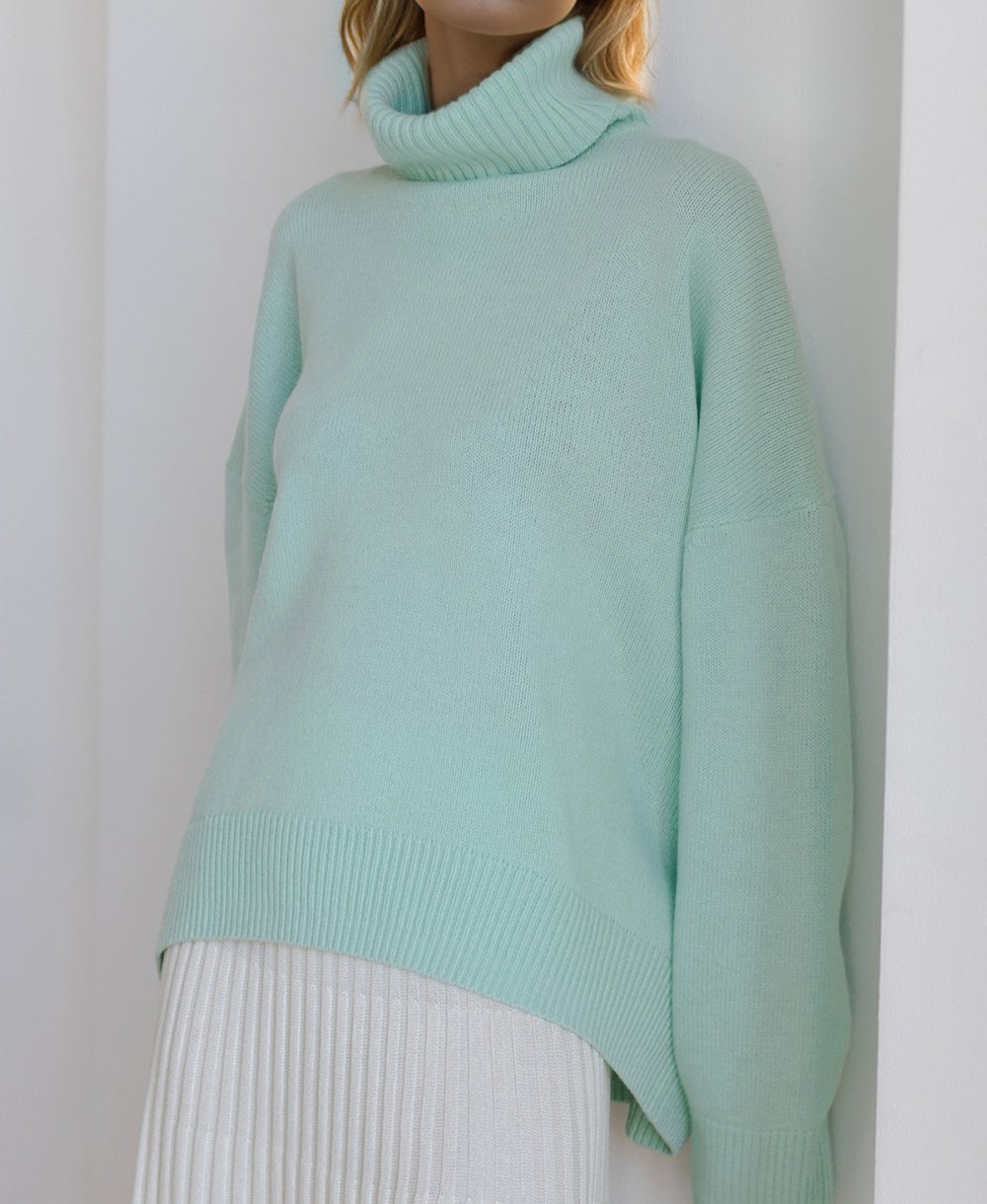 Turtleneck Dropped Shoulder Long Sleeve Sweater ONE SIZE