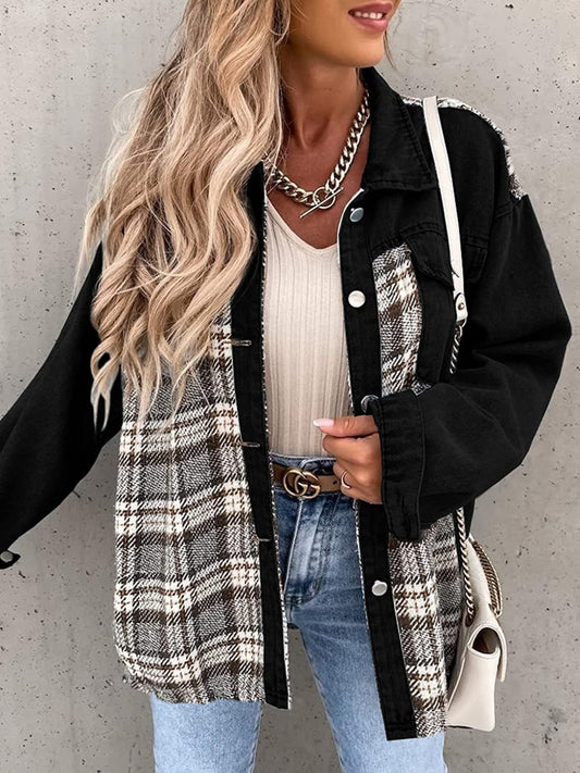 Plaid Button Up Dropped Shoulder Shacket