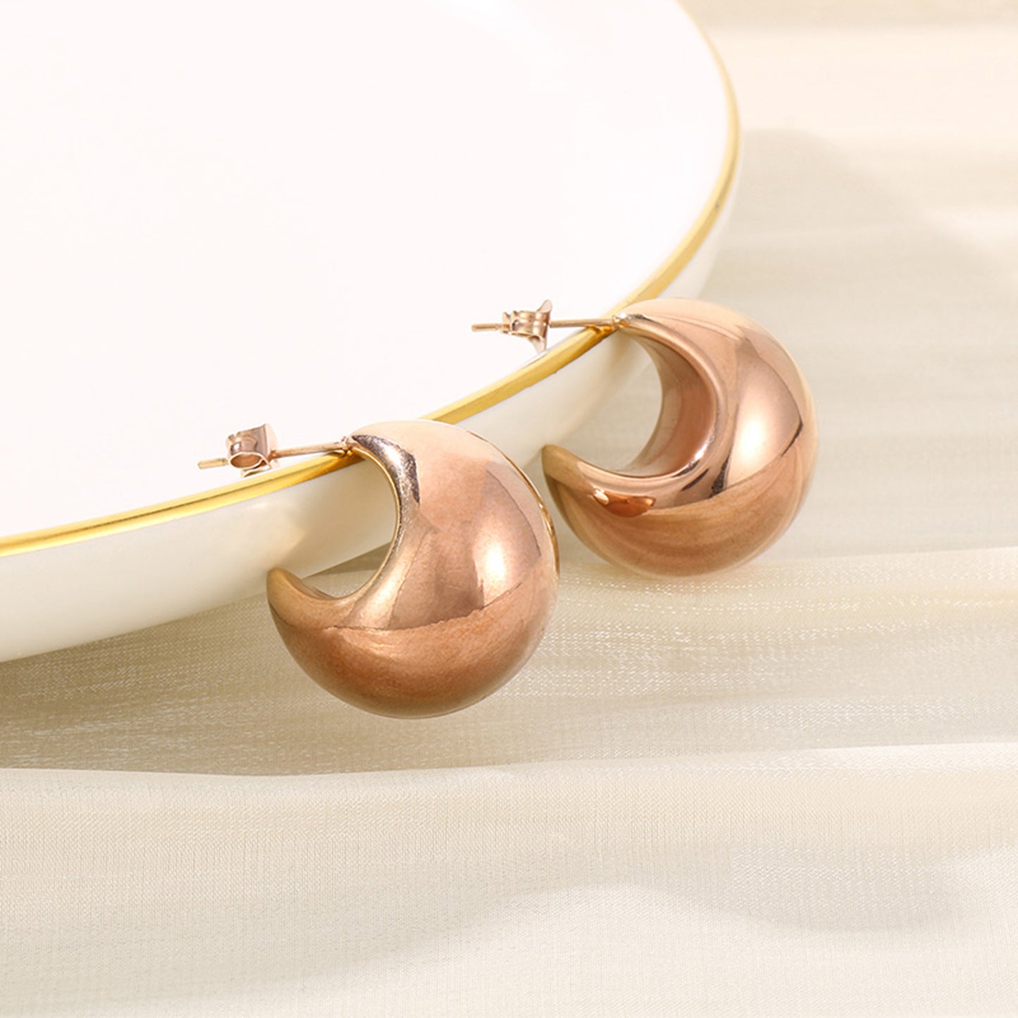 Gold-plated Stainless Steel Moon Shape Earrings