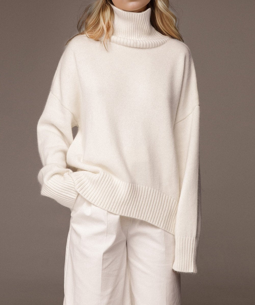 Turtleneck Dropped Shoulder Long Sleeve Sweater ONE SIZE