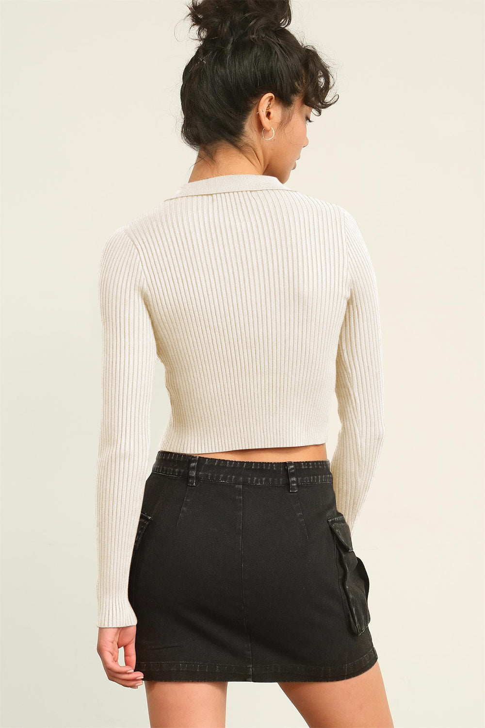 Ribbed Double Zip Cropped Cardigan Sweater