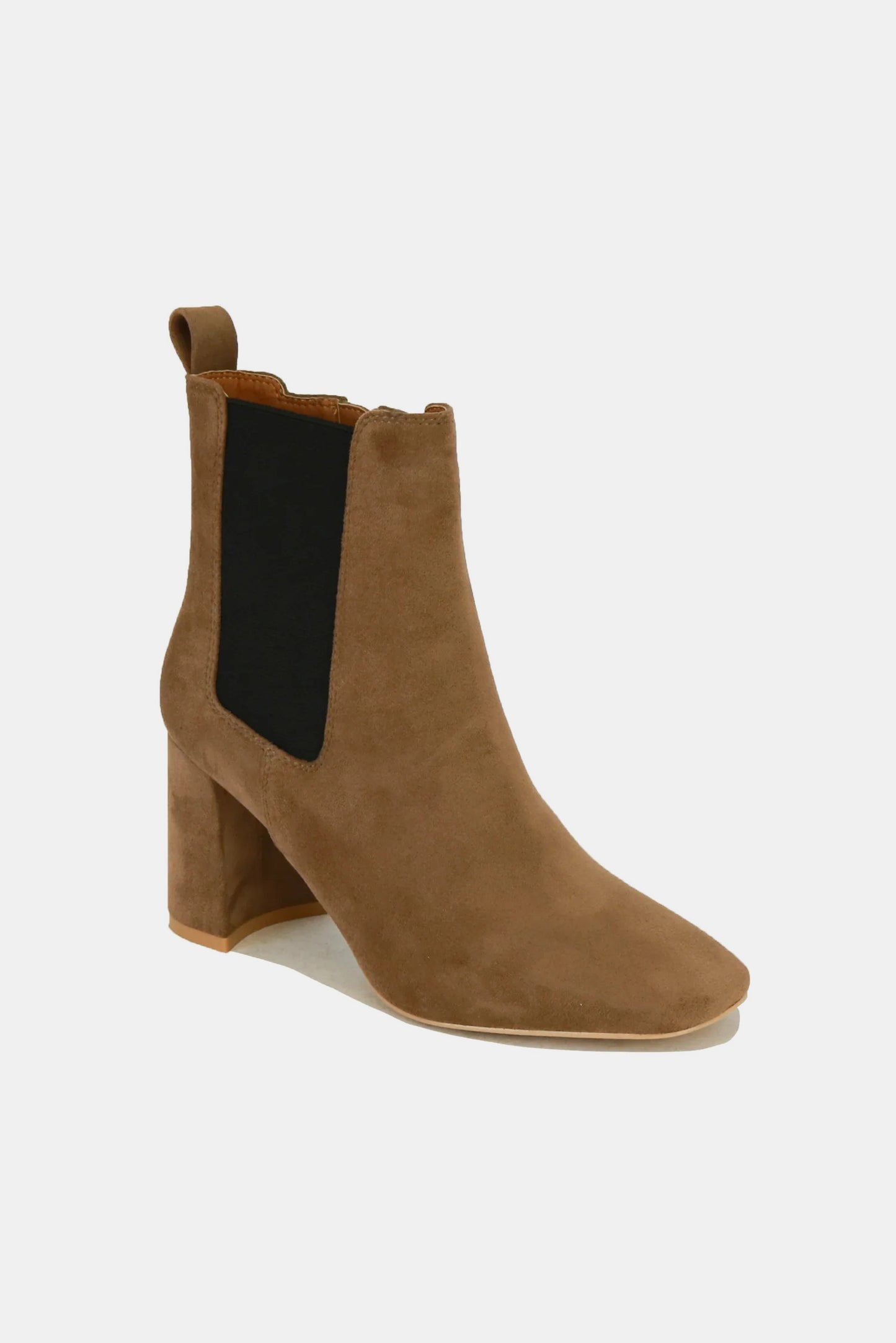 Suede Block Heel Chelsea Boots with Elastic Side Panel