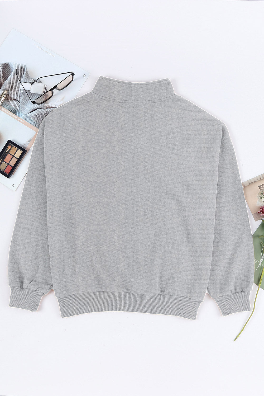 Gray Zipped Funnel Neck Kangaroo Pocket Sweatshirt