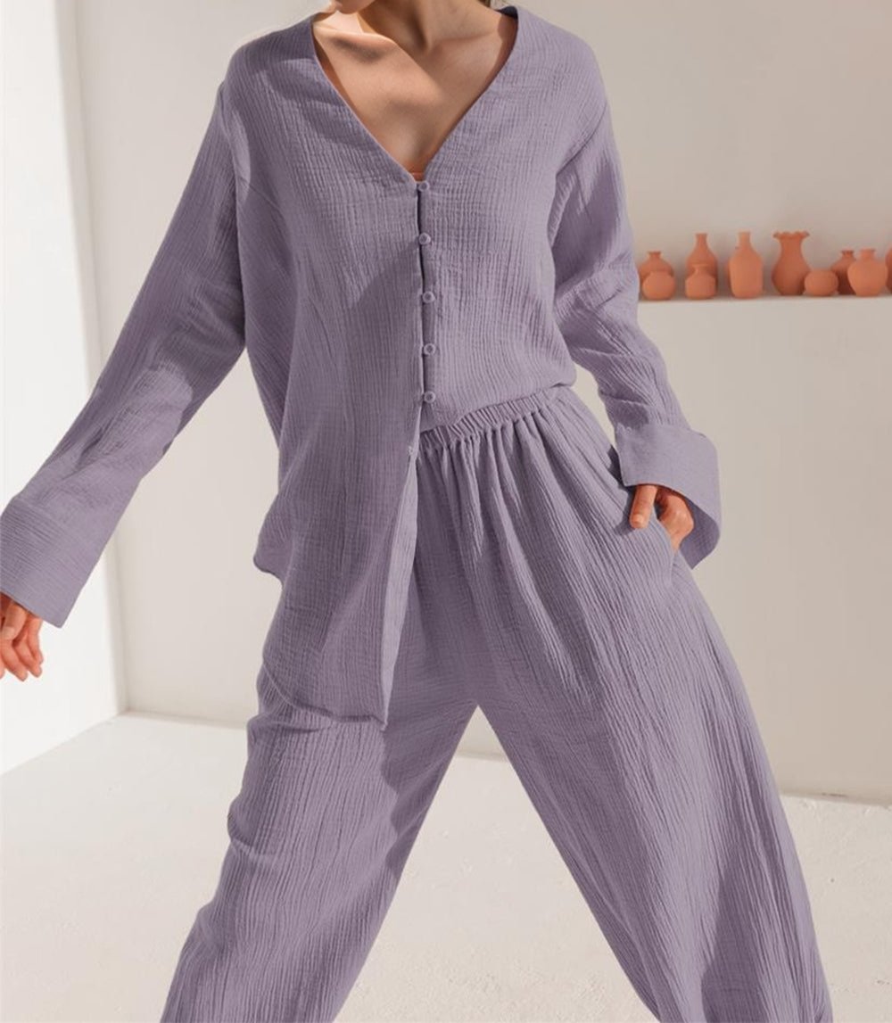 Buttery-Soft V-Neck Long Sleeve Top and Pants Set