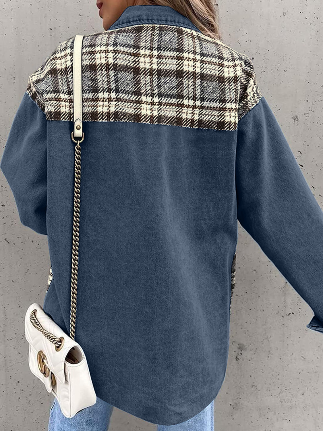 Plaid Button Up Dropped Shoulder Shacket