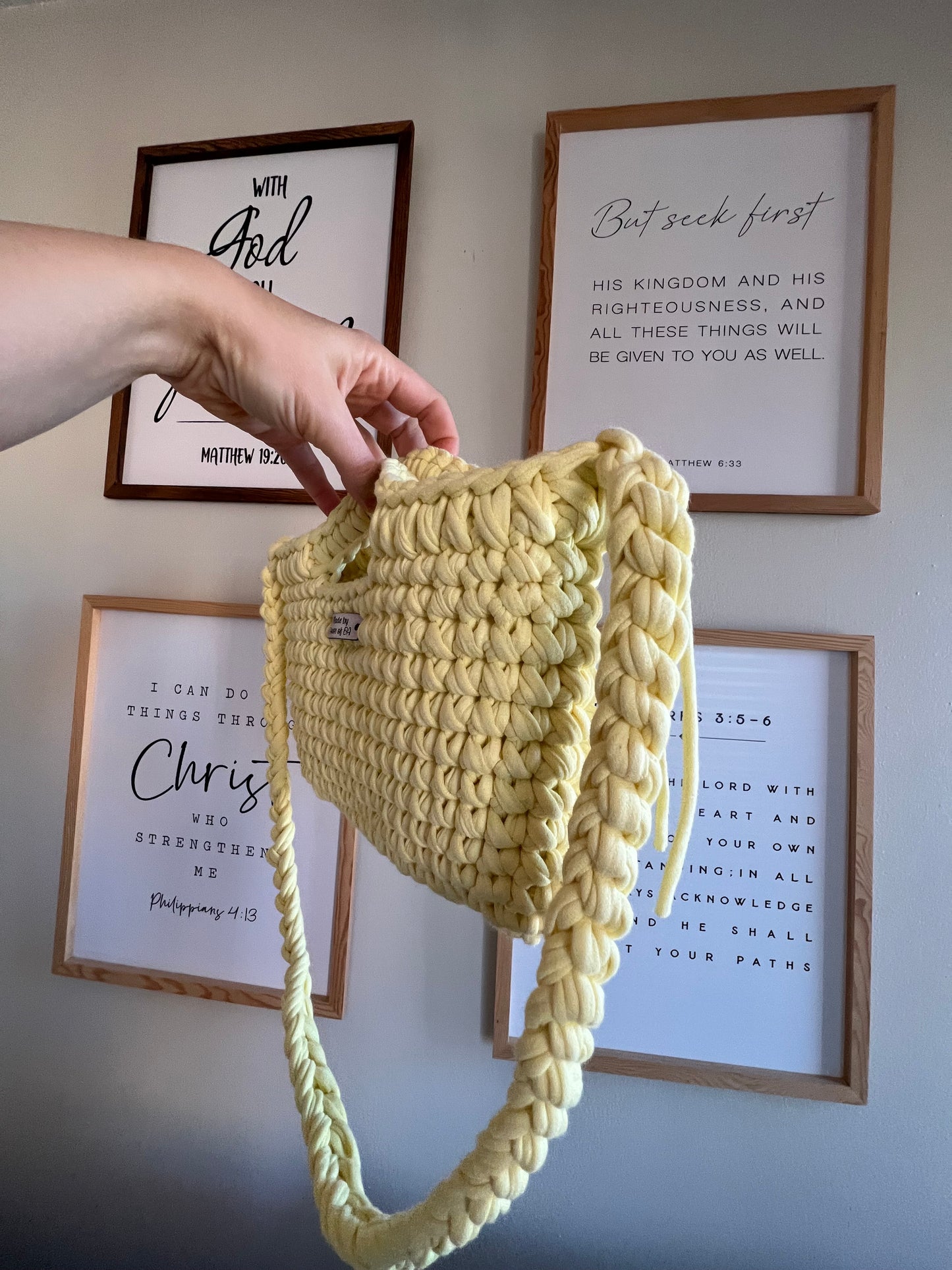 Yellow Handmade Crochet Bag with Shoulder Strap