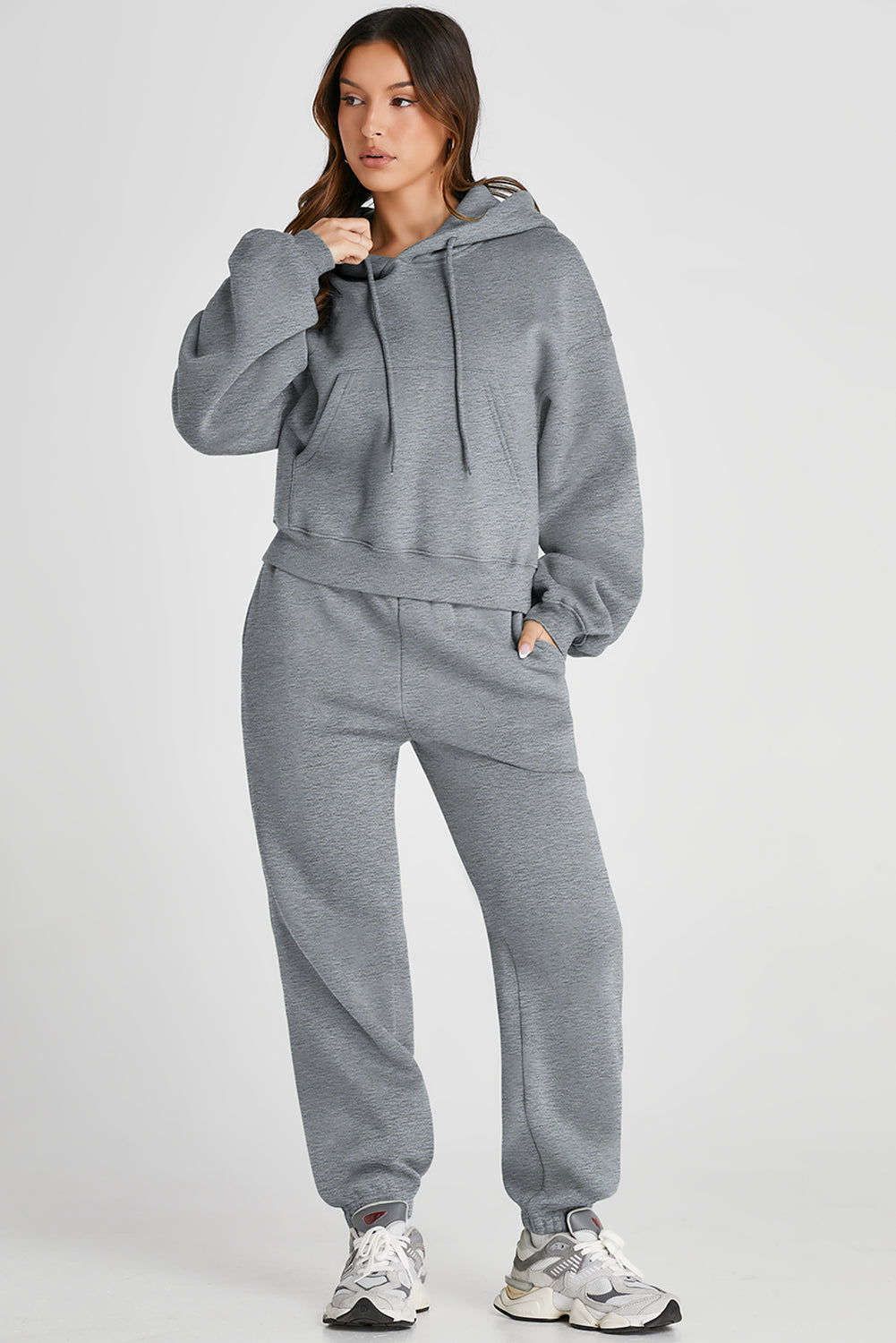 Dropped Shoulder Hooded Top and Pants Active Sweatshirt Set