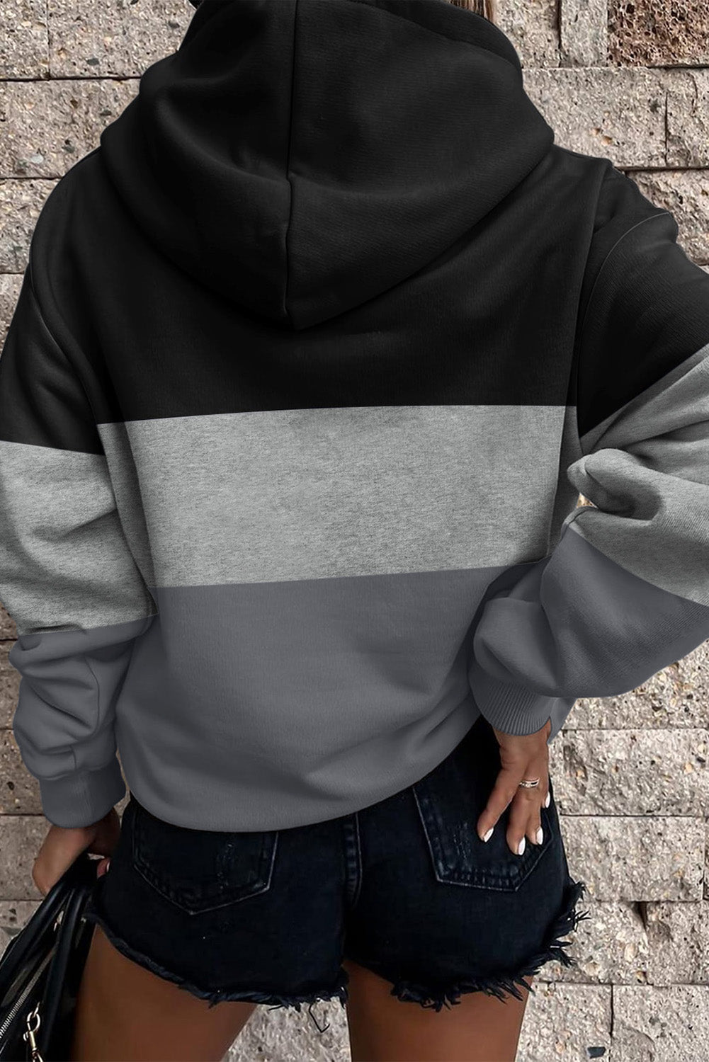 Gray Triple Color Block Hoodie with Kangaroo Pocket