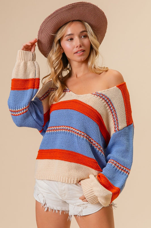 Multi Color Stripe Scoop Neck Sweater