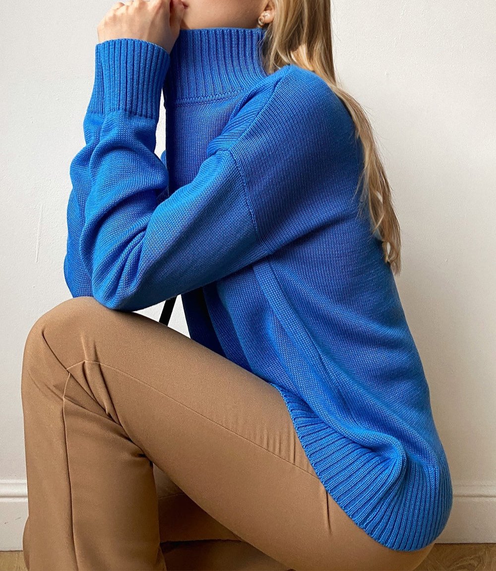 Turtleneck Dropped Shoulder Long Sleeve Sweater ONE SIZE