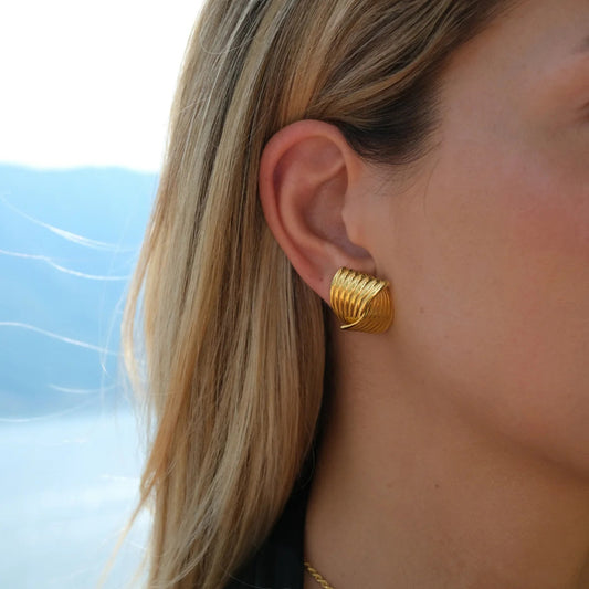 Gold-plated Texture Stainless Steel Stud Earrings