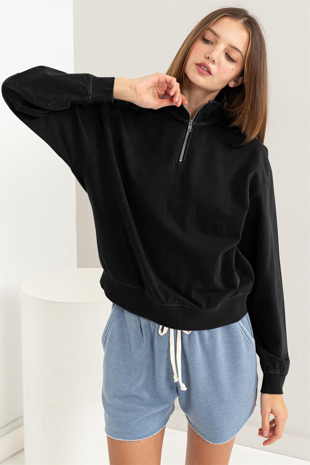 Half Zip Drop Shoulder Sweatshirt