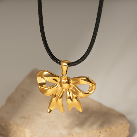 Gold-Plated Bow Pendant Necklace