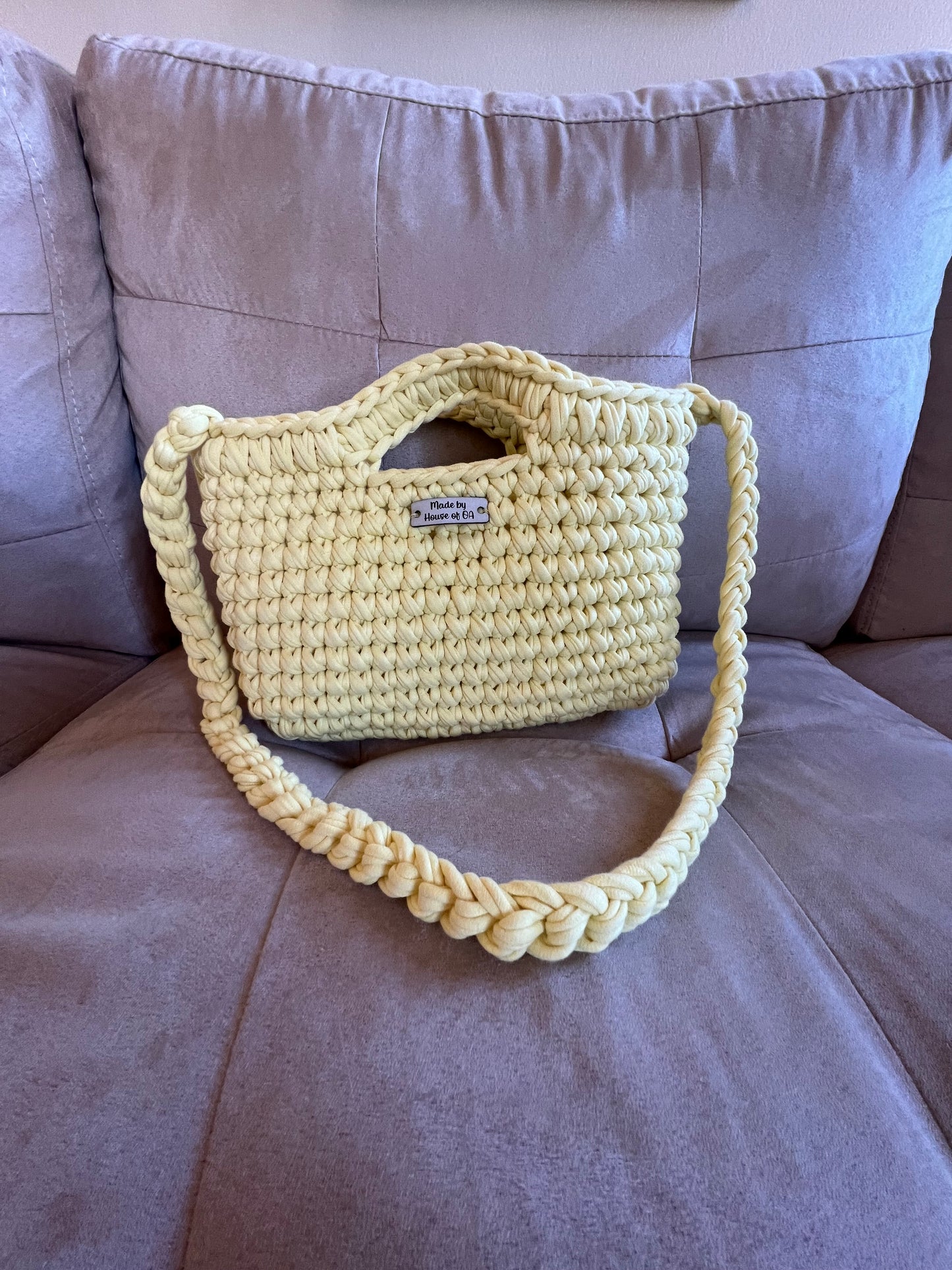 Yellow Handmade Crochet Bag with Shoulder Strap