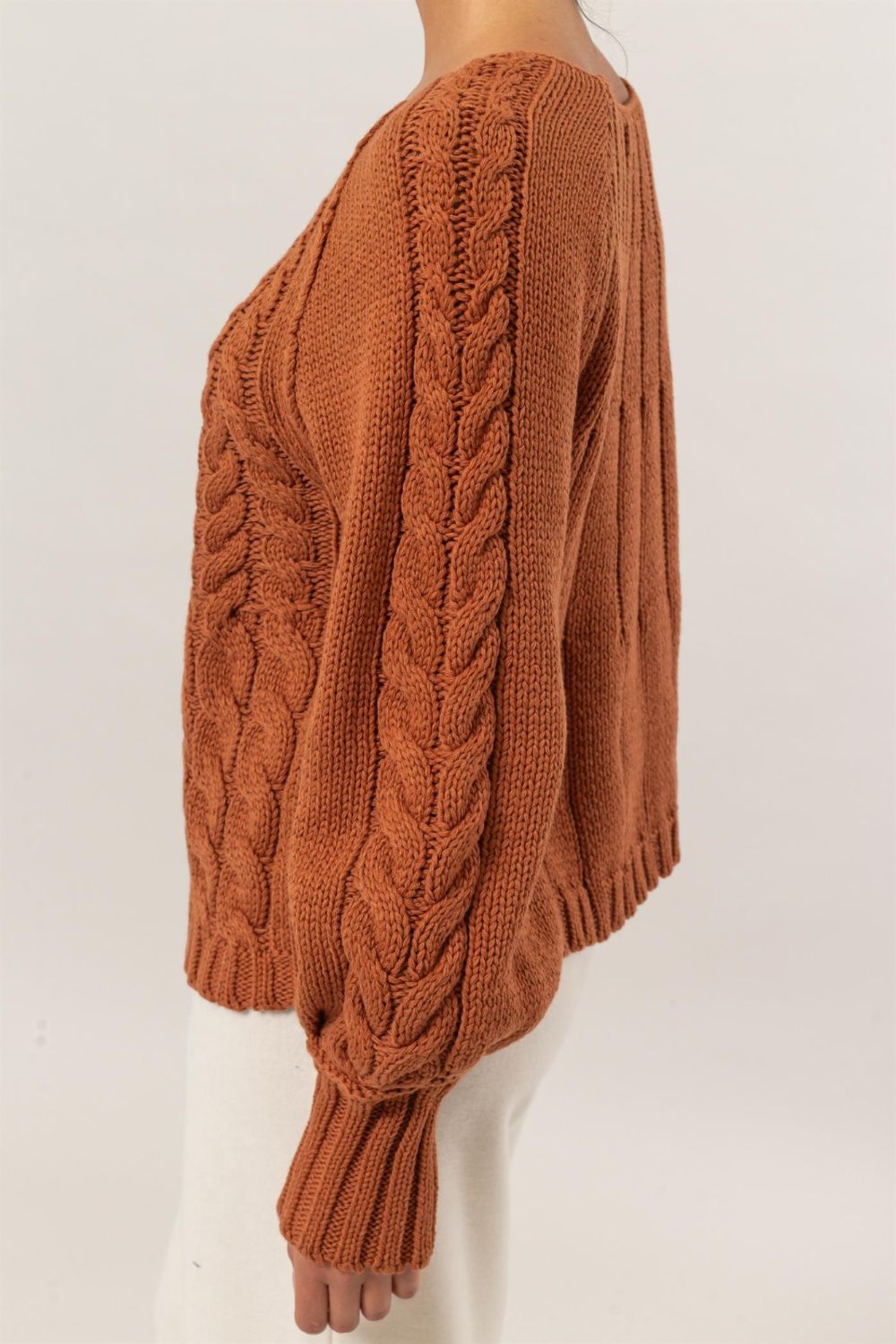 Cable-Knit Round Neck Raglan Sleeve Fall Sweater