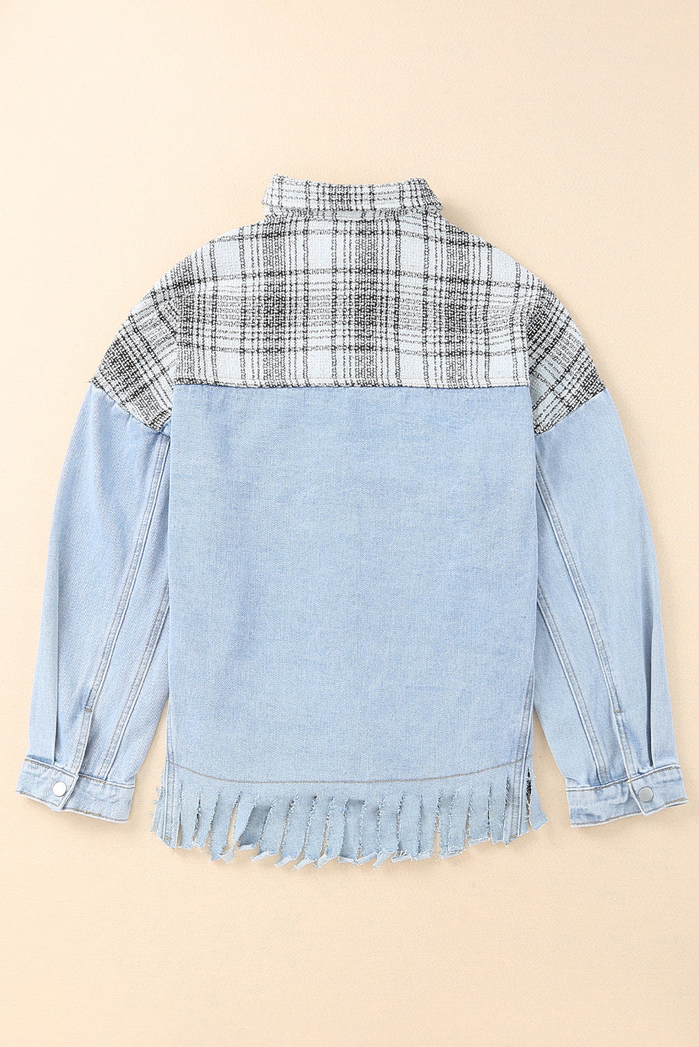 Plaid Pocketed Snap Down Denim Shacket