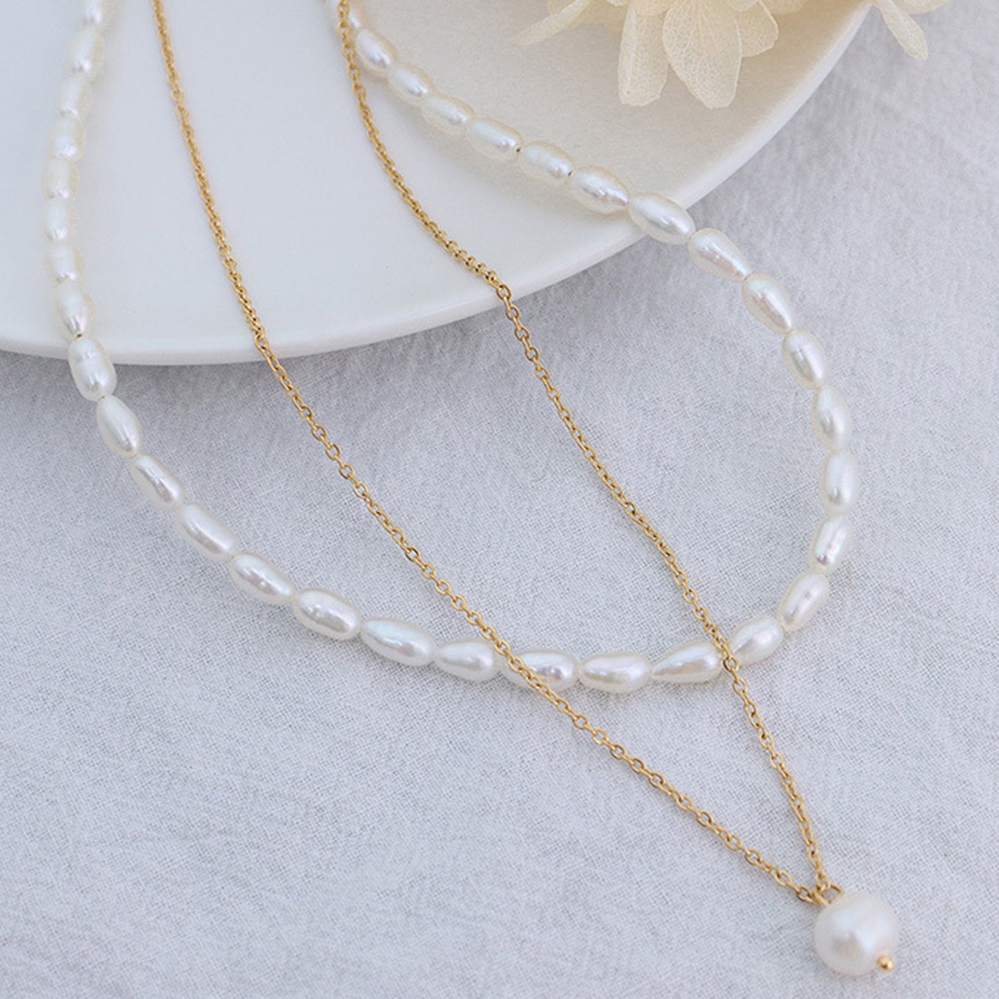 Gold-plated Double-Layered Freshwater Pearl Necklace