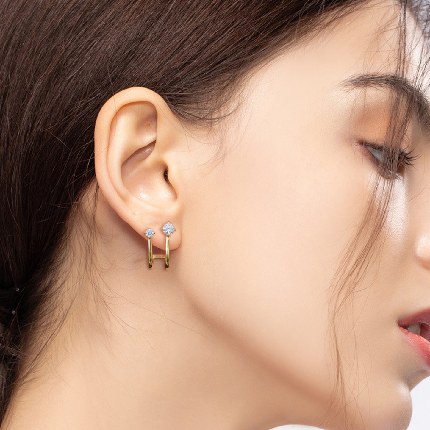 Moissanite Sterling Silver and Gold-plated C-Hoop Earrings