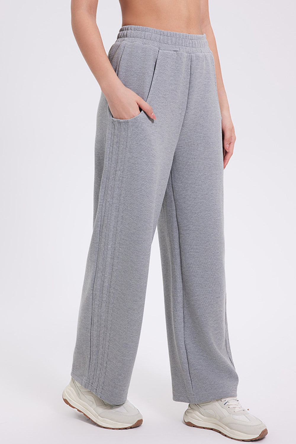 Elastic Waist Straight Leg Pants with Pockets