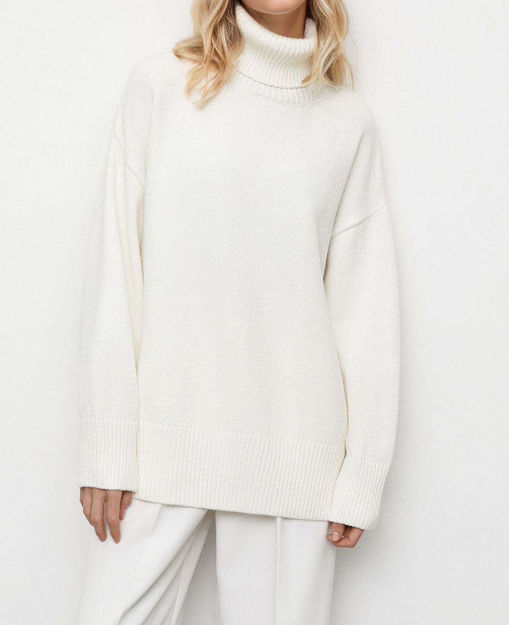 Turtleneck Dropped Shoulder Long Sleeve Sweater ONE SIZE