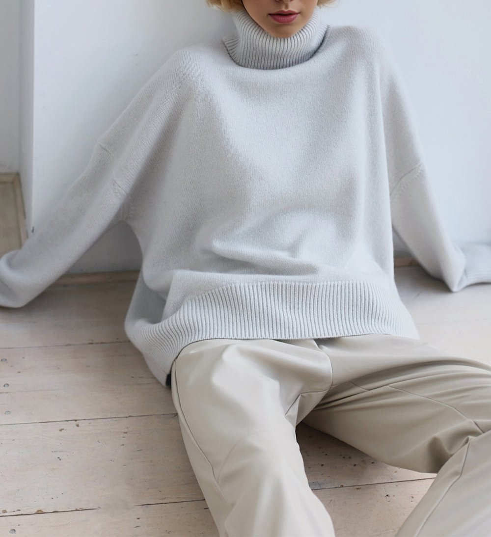 Turtleneck Dropped Shoulder Long Sleeve Sweater ONE SIZE