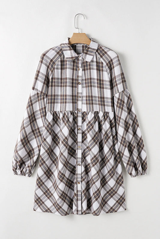 Plaid Long Sleeve Mini Shirt Dress