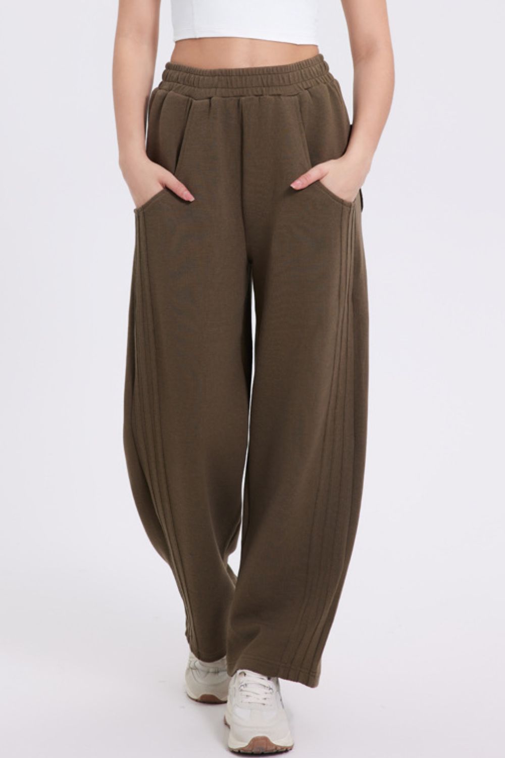 Elastic Waist Straight Leg Pants with Pockets