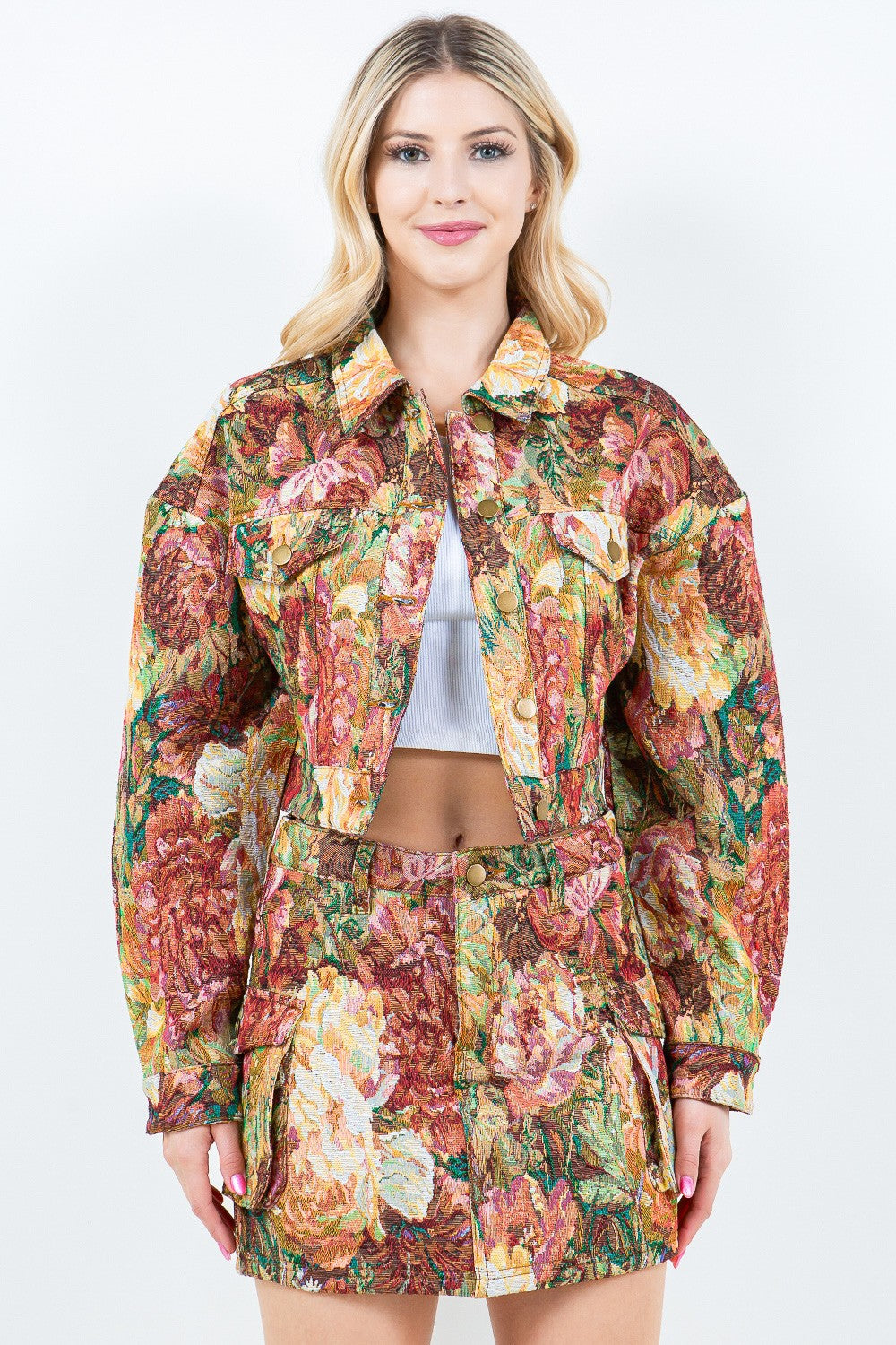 Jacquard Cargo Cropped Jacket