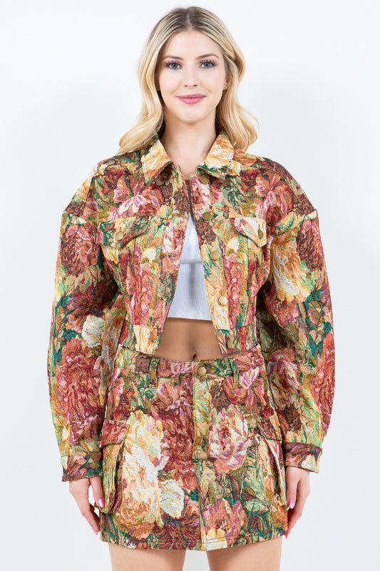 Jacquard Cargo Cropped Jacket