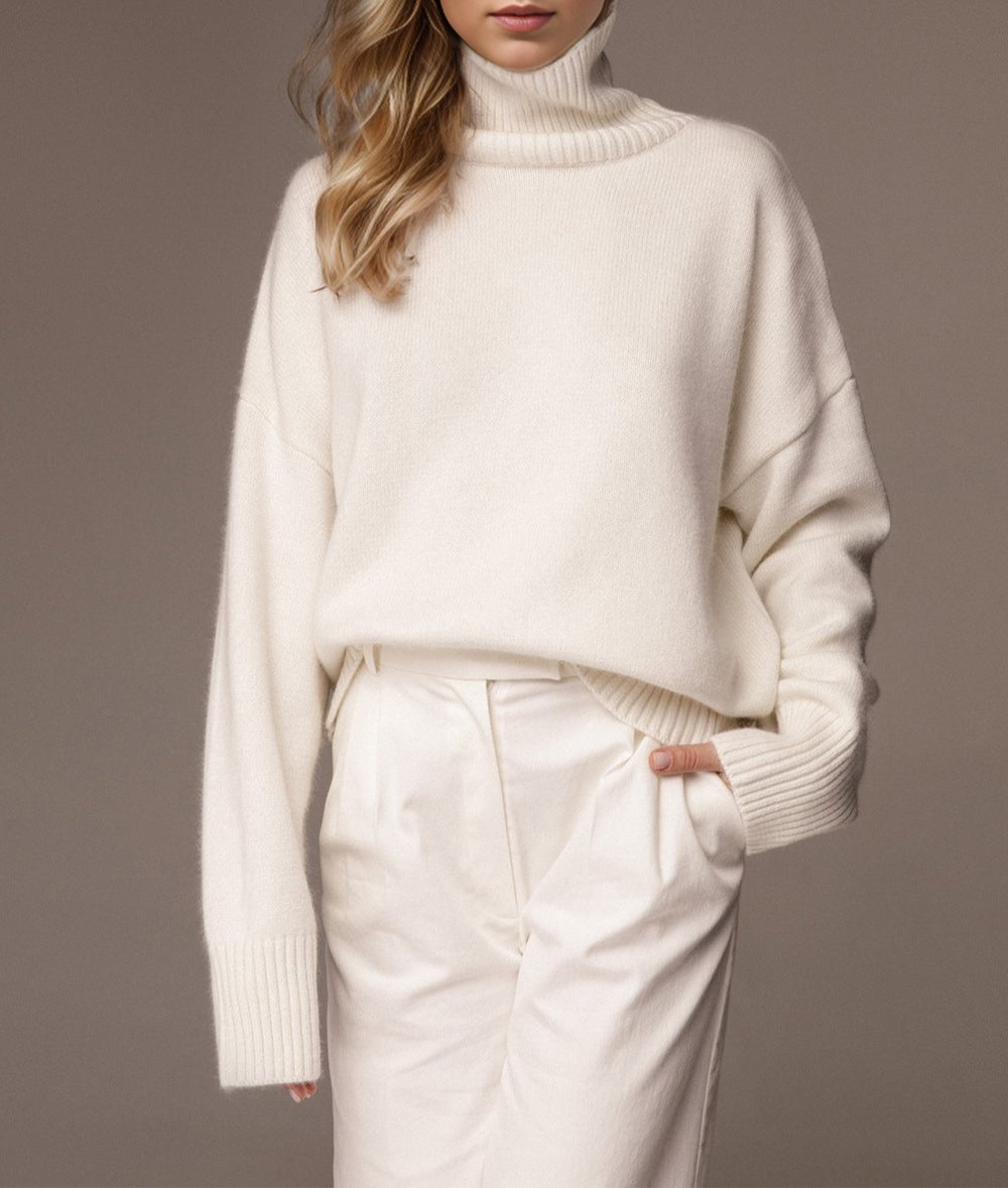 Turtleneck Dropped Shoulder Long Sleeve Sweater ONE SIZE