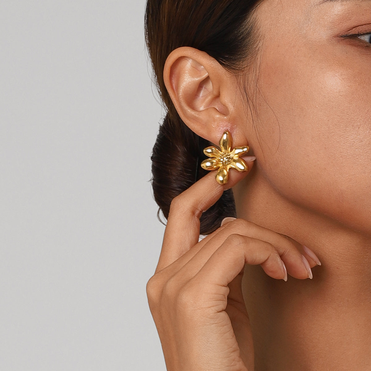 Stainless gold-plated Steel Flower Earrings