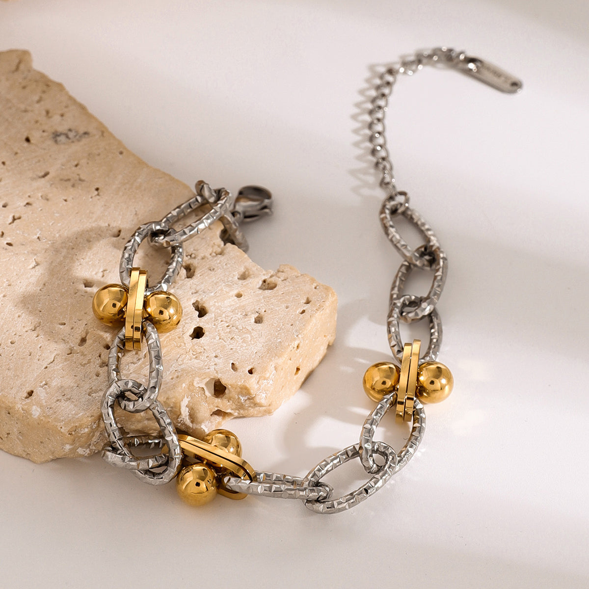 Gold Plated Stainless Steel Contrast Chain Bracelet