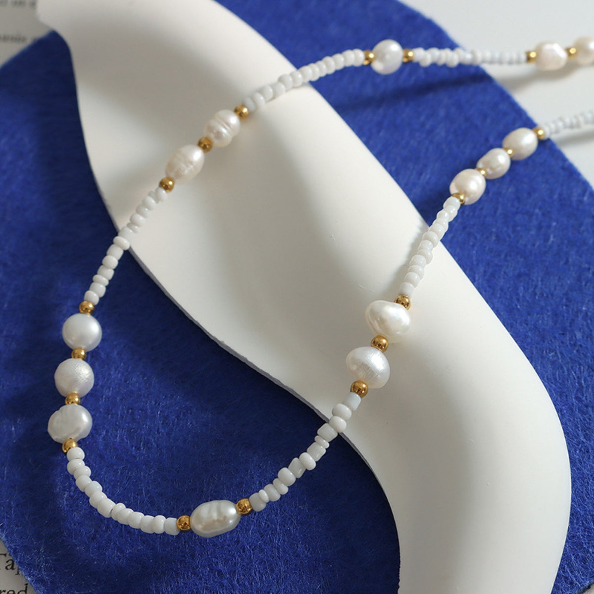 Gold-plated Titanium Steel Glass Bead Freshwater Pearl Necklace