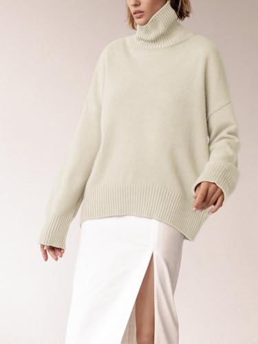 Turtleneck Sweater Chunky Long Sleeve Knitted Pullover High Low