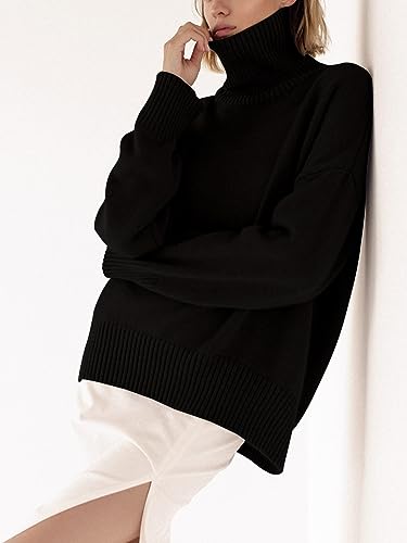 Turtleneck Sweater Chunky Long Sleeve Knitted Pullover High Low