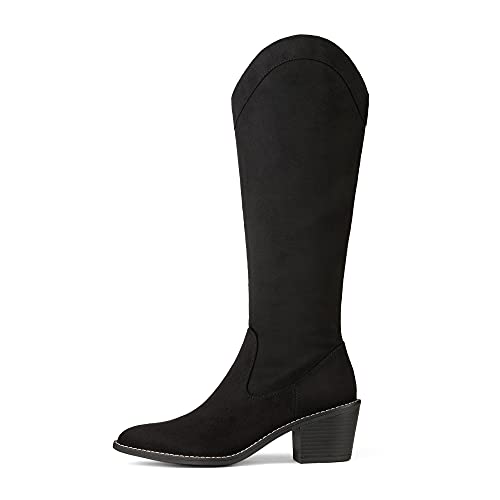 Suede and Leather Western Chunky Heel Pointed Toe Knee High Boots