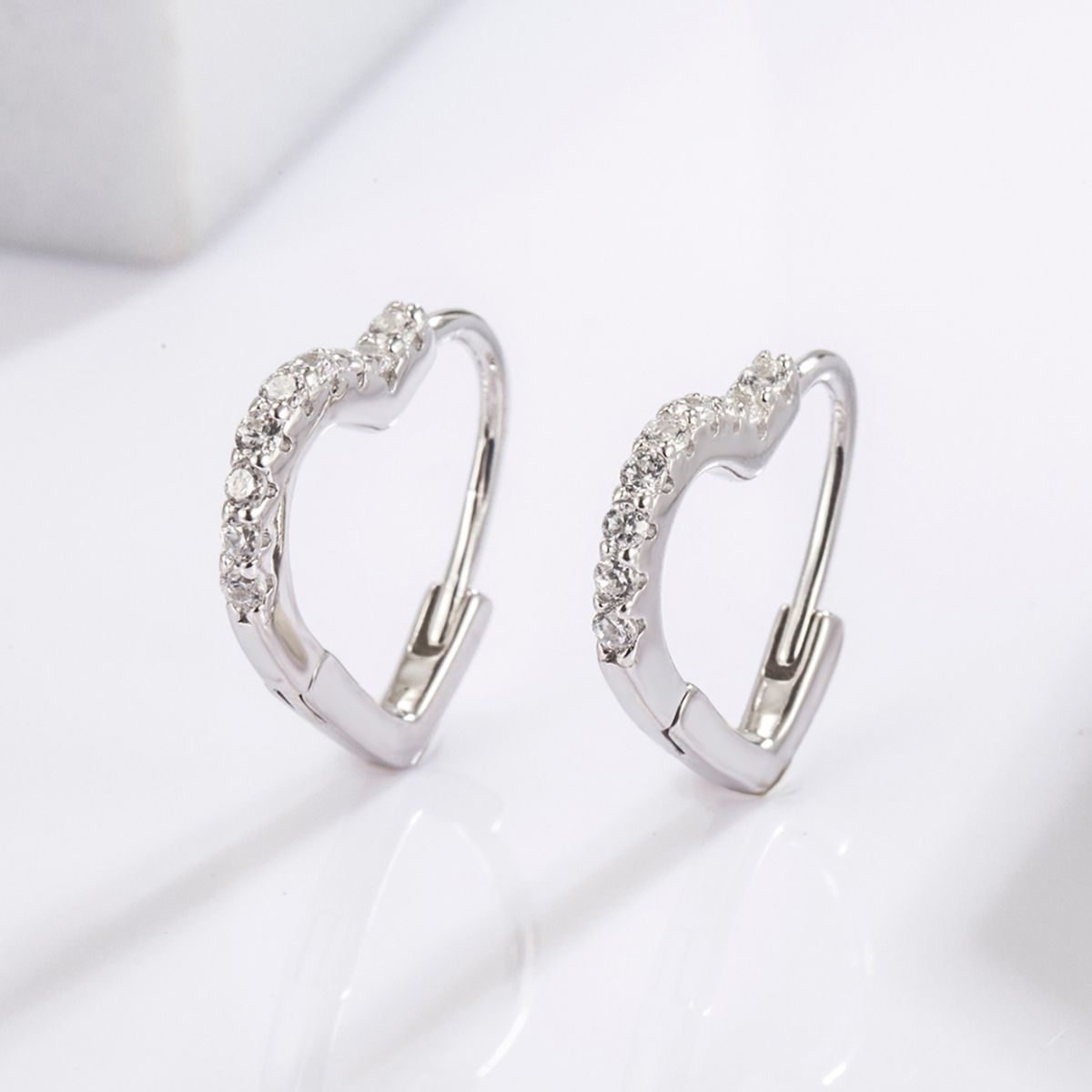 Serling Silver Zircon Heart Shape Earrings