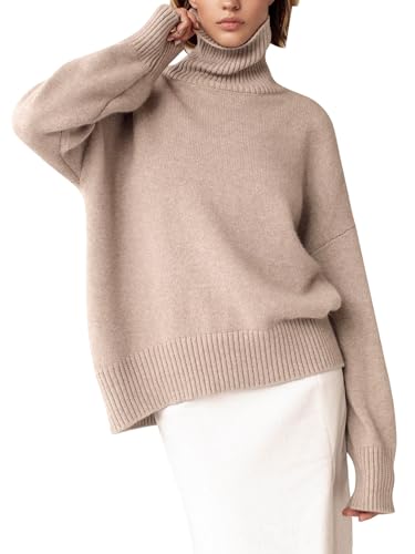 Turtleneck Sweater Chunky Long Sleeve Knitted Pullover High Low