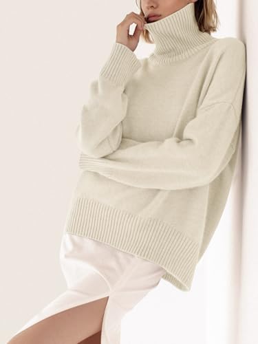 Turtleneck Sweater Chunky Long Sleeve Knitted Pullover High Low