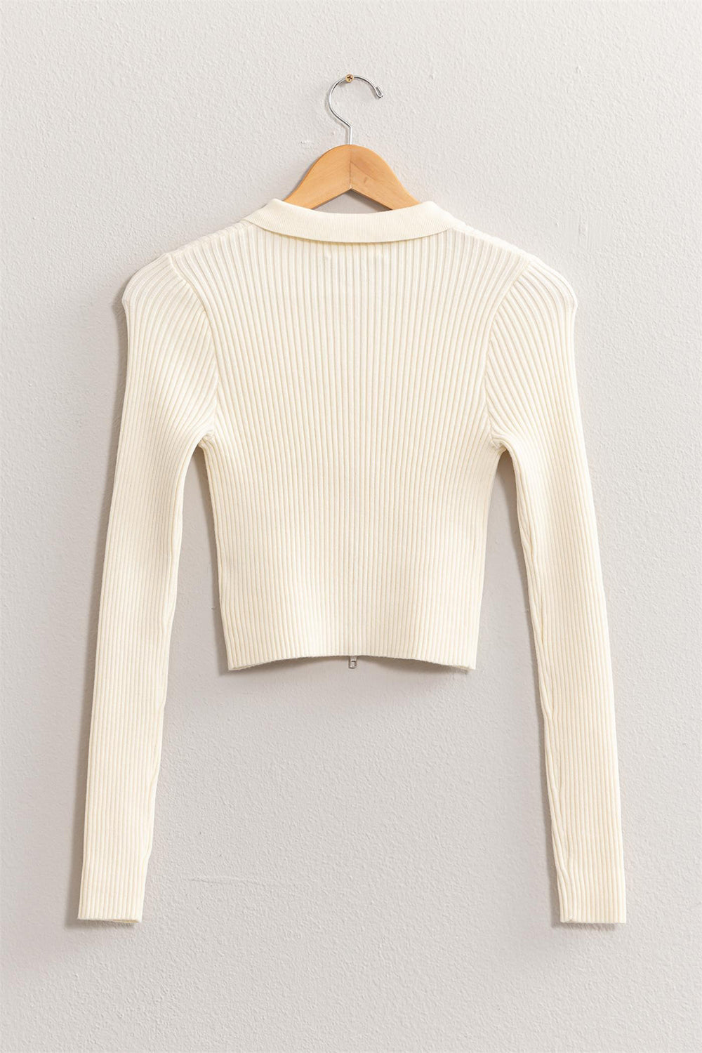 Ribbed Double Zip Cropped Cardigan Sweater