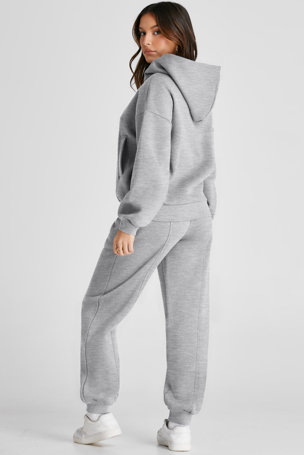 Dropped Shoulder Long Sleeve Hoodie and Pants Active Sweatshirt Set