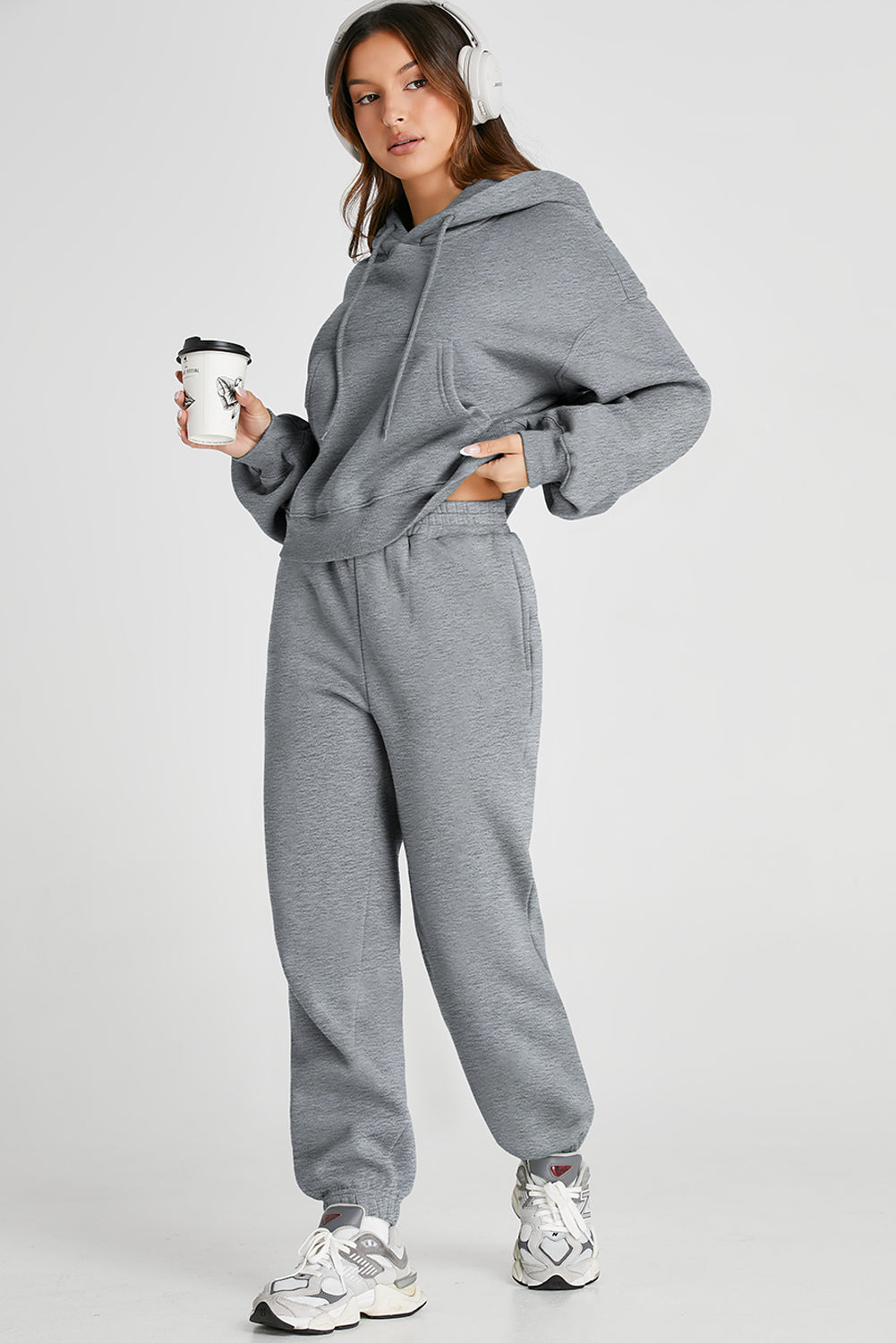 Dropped Shoulder Hooded Top and Pants Active Sweatshirt Set