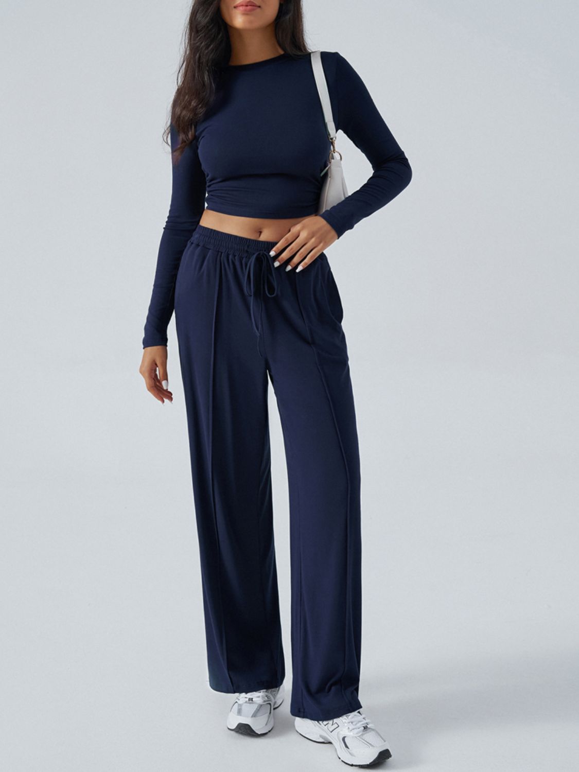 Round Neck Long Sleeve Top and Pants Set