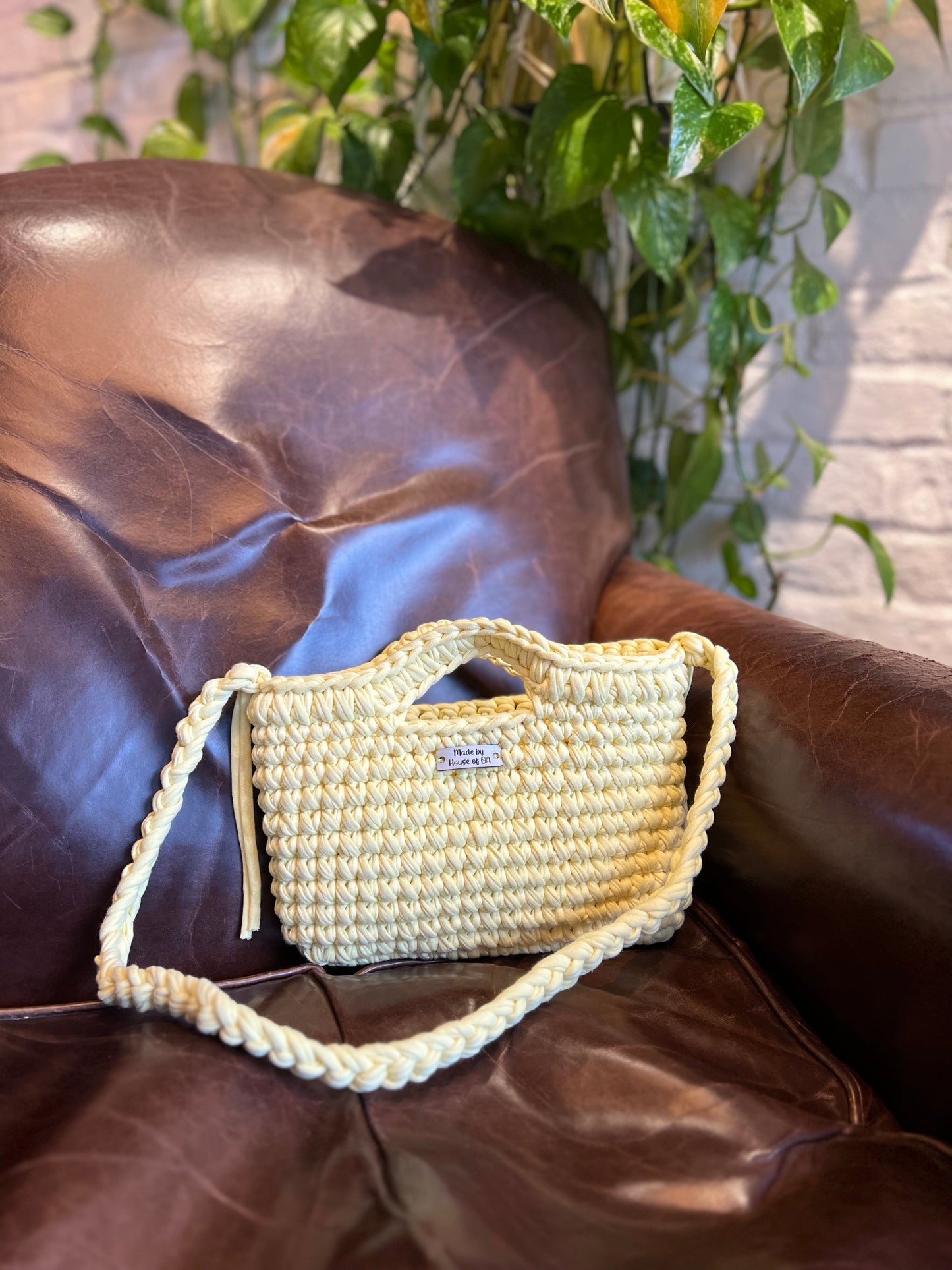 Yellow Handmade Crochet Bag with Shoulder Strap