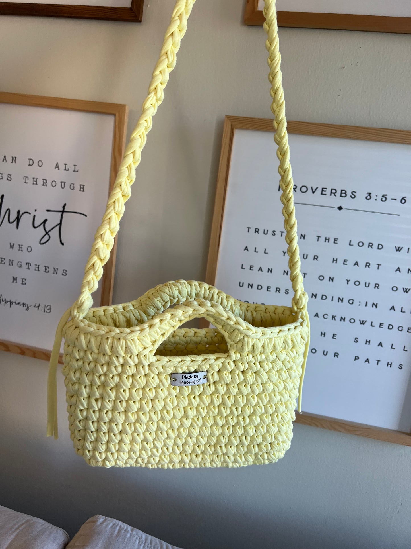 Yellow Handmade Crochet Bag with Shoulder Strap