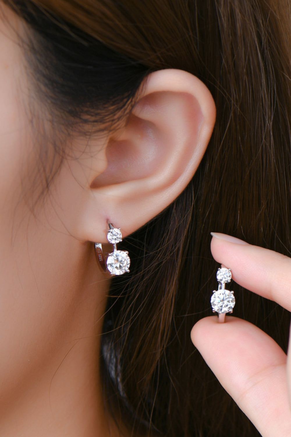 Double stone Moissanite Sterling Silver Earrings